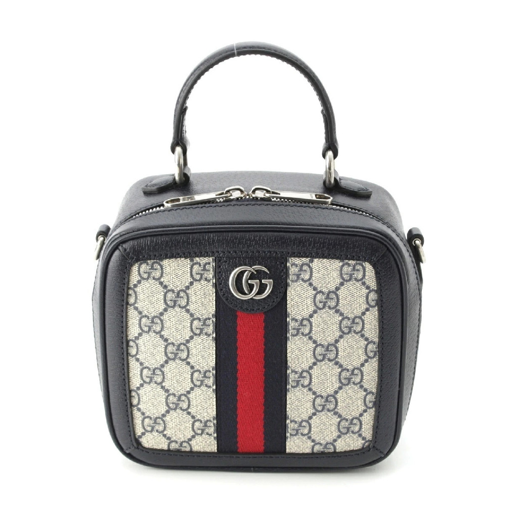 Gucci GG Supreme x Leather Ophidia Vanity Handbag Navy Blue